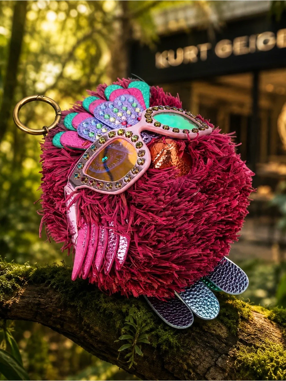 Kurt Geiger Pink Feathered Bird Charm with Crystal-Trim Sunglasses